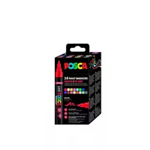   Posca filc készlet, Ecset hegyű, 1-4 mm vastag filcek, UNI Posca PC-5BR - 16 színű készlet