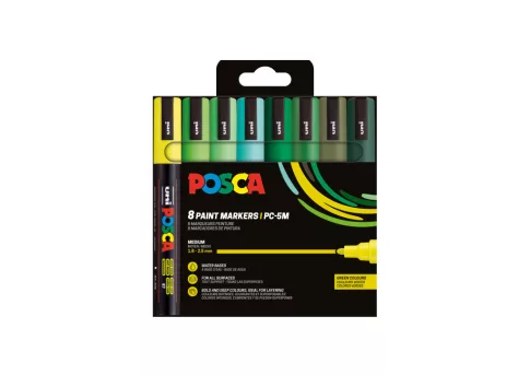 Posca filc készlet, 1,8-2,5 mm, UNI POSCA PC-5M 8db-os készlet - Zöld színek