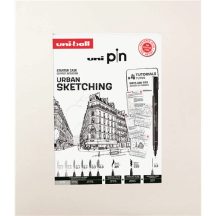 Tűfilc készlet - UNI PIN Urban Sketching 9 db-os készlet, Útmutatóval - fekete és szürke tűfilcek
