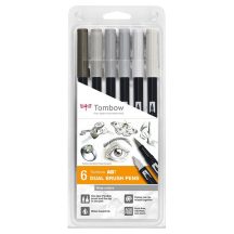   Tombow ABT Dual Brush Pen - Kéthegyű marker filctoll 6 db - szürke árnylatok
