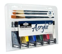 Akril festőkészlet ecsetekkel, nagy tubusos kiszerelés - 6 x 75 ml festékek