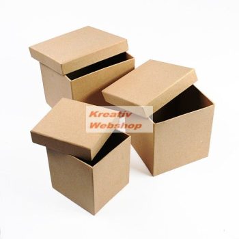 Papírdoboz készlet, négyzetes, 3 db-os, 12x12x11 cm, natúr