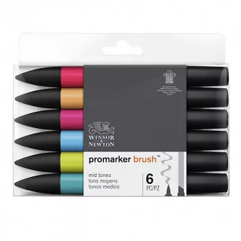 Set of Promarker brush markers 6 pcs mid tones Winsor Newton