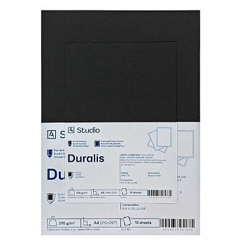 Fekete karton Duralis 370g A3, 10 lap