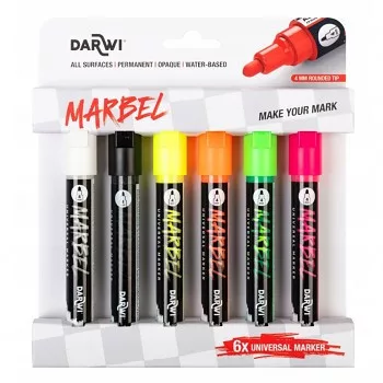 Marbel akril marker készlet 6 pcs 4mm – Fluo Marbel akril marker készlet 6 pcs 4mm – Fluo