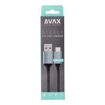 Töltőkábel, USB-A - USB-C, 1,5 m, AVAX "CB301G", acélszürke