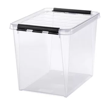Műanyag tárolódoboz, 25 liter, fekete fogantyúk...