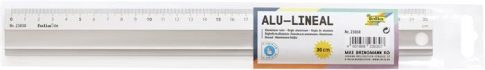 Vonalzó, aluminium, csúszásgátlós, 30 cm, FOLIA