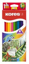   Akvarell ceruza készlet, hegyezővel, ecsettel, KORES, 12 különböző szín