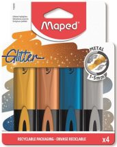 Szövegkiemelő készlet, 1-5 mm, MAPED "Glitter Fluo Peps", 4 különböző metálfényű szín