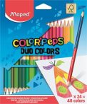 Színes ceruza készlet, háromszögletű, kétvégű, MAPED "Color'Peps Duo", 48 különböző szín