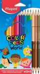 Színes ceruza készlet, háromszögletű, MAPED "Color'Peps World", 12 különböző szín + 3 k...