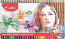 Akvarellceruza készlet ecsettel, fém dobozban - MAPED Artists - 36 színű készlet - Kifu...