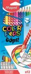   Színes ceruza készlet, háromszögletű, radírozható, MAPED "Color'Peps Oops", 12 különböző szín