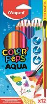   Akvarell ceruza készlet, háromszögletű, ecsettel, MAPED "Color'Peps", 12 különböző szín