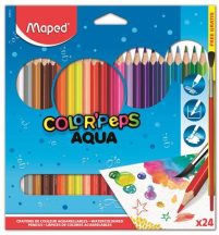   Akvarell ceruza készlet, háromszögletű, ecsettel, MAPED "Color'Peps", 24 különböző szín