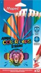   Színes ceruza készlet, háromszögletű, MAPED "Jumbo Color'Peps Strong", 12 különböző szín