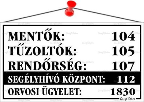 Információs tábla, 22,5x12,5 cm, "Mentők tűzolt...