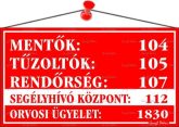 Információs tábla, 22,5x12,5 cm, "Mentők tűzolt...