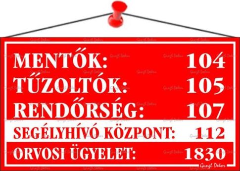 Információs tábla, 22,5x12,5 cm, "Mentők tűzolt...