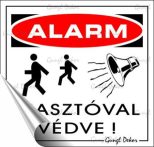 Információs matrica, 8,7x8,3 cm, "Riasztóval vé...