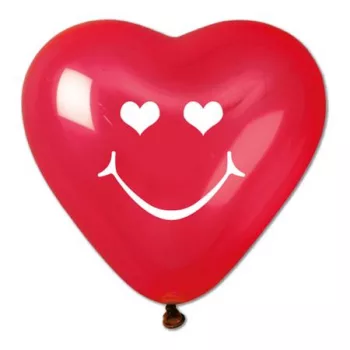 Léggömb, 40 cm, szív alakú, smiley, piros Léggömb, 40 cm, szív alakú, smiley, piros
