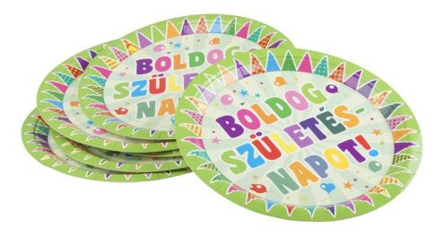 Tányér, papír, 23 cm, "Boldog születésnapot", z...