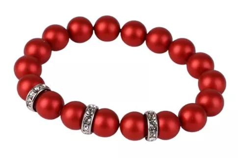 Karkötő, tűzpiros SWAROVSKI® gyöngyből, fehér r... Karkötő, tűzpiros SWAROVSKI® gyöngyből, fehér r...