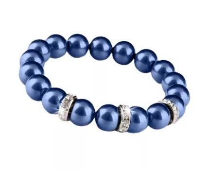 Karkötő, sötétkék SWAROVSKI® gyöngyből, fehér r... Karkötő, sötétkék SWAROVSKI® gyöngyből, fehér r...