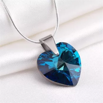 Nyaklánc, szív formájú, bahama kék SWAROVSKI® k... Nyaklánc, szív formájú, bahama kék SWAROVSKI® k...