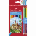 Színes ceruza készlet, hatszögletű, FABER-CASTELL, 12 különböző szín + 3 db bicolor ceruza