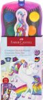   Vízfesték, 12 darabos, összeilleszthető, FABER-CASTELL "Unikornis"+1 tubus fehér tempera+unikornis matrica