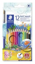   Akvarell ceruza készlet, hatszögletű, ecsettel, STAEDTLER "Noris® aquarell 144 10", 12 különböző szín