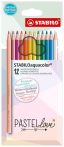   Akvarell ceruza készlet, STABILO "Aquacolor Pastellove", 12 különböző szín