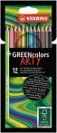   Színes ceruza készlet, hatszögletű, STABILO "GreenColors ARTY", 12 különböző szín