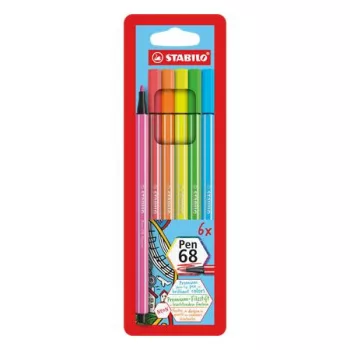 Filctoll készlet, 1 mm, STABILO "Pen 68", 6 neo...