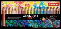   Színes ceruza készlet, kerek, vastag, STABILO "Woody ARTY 3 in 1", 18 különböző szín