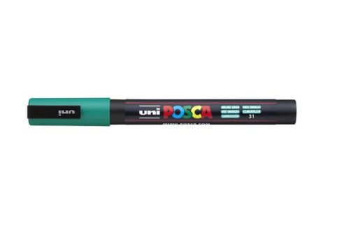 Dekormarker, 0,9-1,3 mm, UNI "Posca PC-3M", smaragdzöld 031