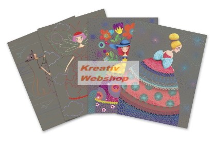 Képkarcoló füzet, szivárványos, 4 különböző színes képpel, karctűvel - Szépségverseny