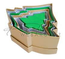 Papírdoboz készlet tetővel, színes, fenyőfa alakú, 6 db-os, arany, ezüst, zöld