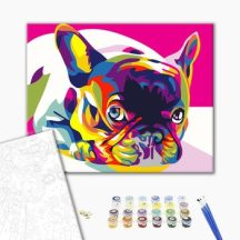Számozott kifestő készlet vászonra 40x50 cm - Bulldog szivárny színekben