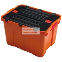   Tároló doboz - Színes műanyag tárolódoboz klipes tetővel, 34-35 literes, narancs vagy türkiz színű