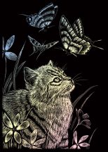   Képkarcoló készlet karctűvel - 13x18 cm - Holografikus - Cica és pillangók