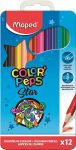 Színes ceruza készlet, háromszögletű, fém doboz, MAPED "Color'Peps", 12 különböző szín