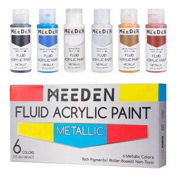 Akrilfesték készlet - MEEDEN Fluid Acrylic Paint Set, 6 Metallic - Metál színek 6 x 60 ml