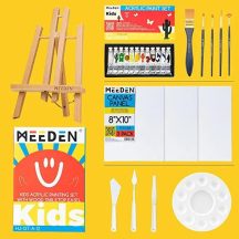   Akrilfestő készlet festőállvánnyal - MEEDEN Kids Acrylic Painting Kit with Wood Table Easel