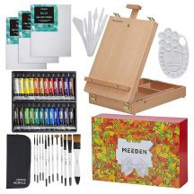   Akrilfesték készlet festőállvánnyal - Meeden Acrylic Painting Set with Wooden Sketch Easel Box