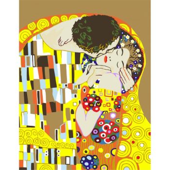 Számozott kifestő készlet vászonra 35x45 cm - Akrilfestékkel, ecsetekkel, felnőtteknek - Klimt: Csók