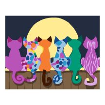 Számozott kifestő készlet vászonra 35x45 cm - Akrilfestékkel, felnőtteknek - Holdtölte macskákkal