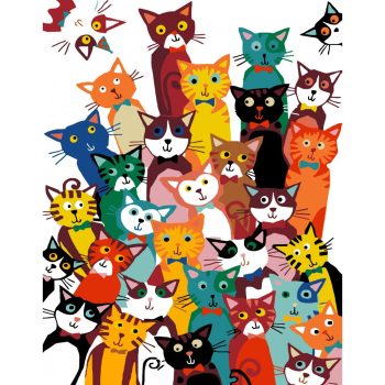 Számozott kifestő készlet vászonra 35x45 cm - Akrilfestékkel, felnőtteknek - Sok sok cica